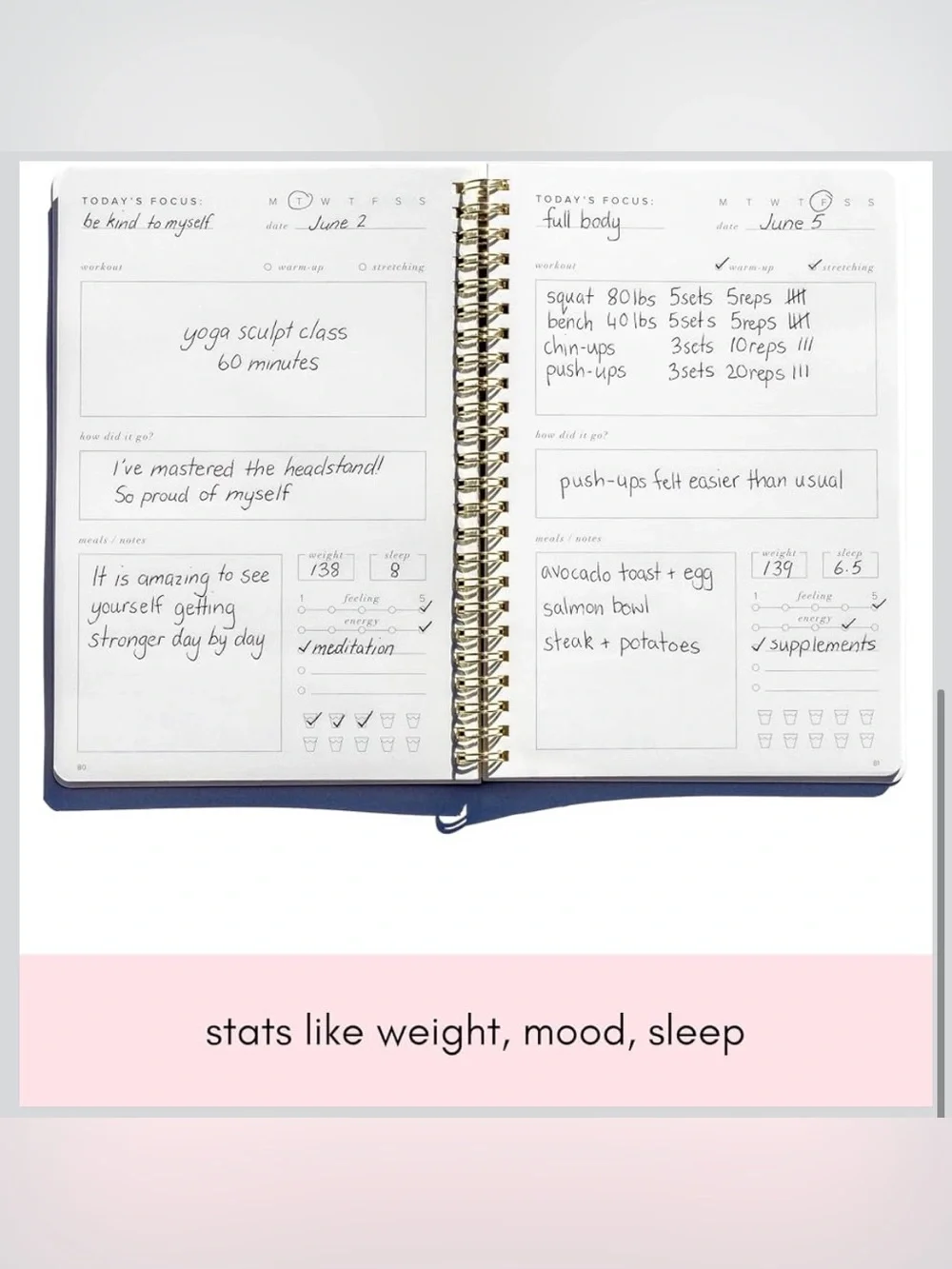 Kunitsa Co. Fitness Journal Track Workouts, Meals, and Weight Loss Brown 6x8.5”
